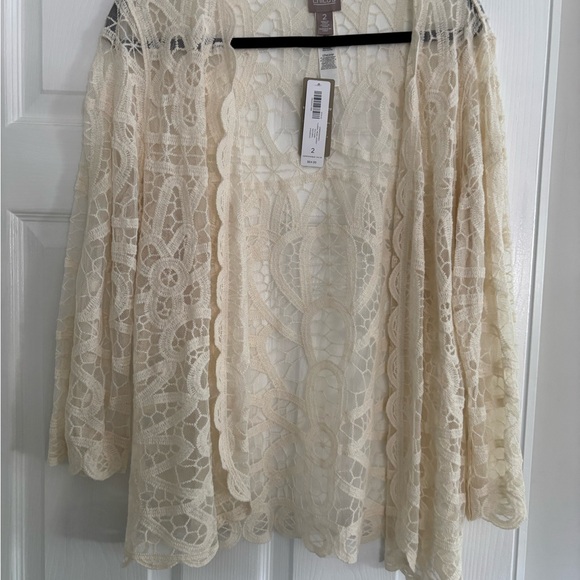 Chico's Sweaters - Chico's Cream Lace Cardigan  Size 2. NWT
